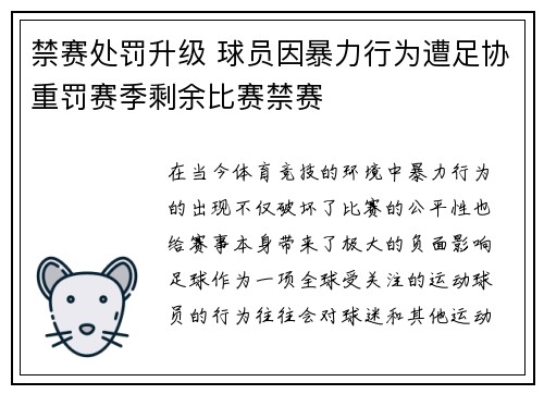禁赛处罚升级 球员因暴力行为遭足协重罚赛季剩余比赛禁赛