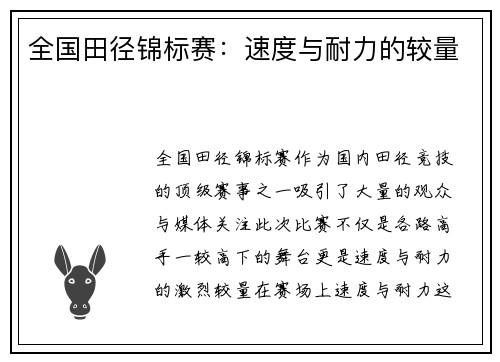 全国田径锦标赛：速度与耐力的较量